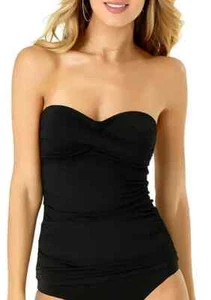 Neu mit Etikett Anne Cole schwarz Bandeau vorne Twist schlankmachender Badeanzug Top Größe XS $ 60 M149 - Bild 1 von 1
