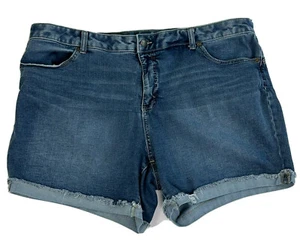 Terra & Sky Womens Plus Jean Shorts 24W Blue Denim Frayed Cut Offs - Picture 1 of 8