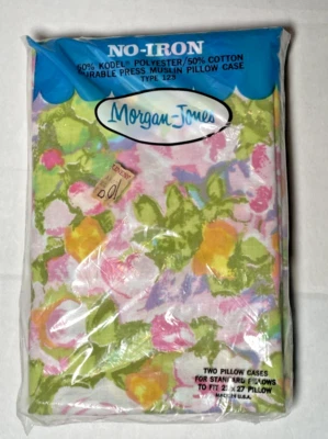 Vintage Morgan Jones No Iron FLORAL Muslin Two Standard Pillow Cases 21x27" New - Image 1 of 4
