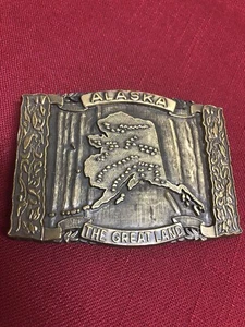 Alaska State Vintage Brass Belt Buckle "The Great Land" - Picture 1 of 3
