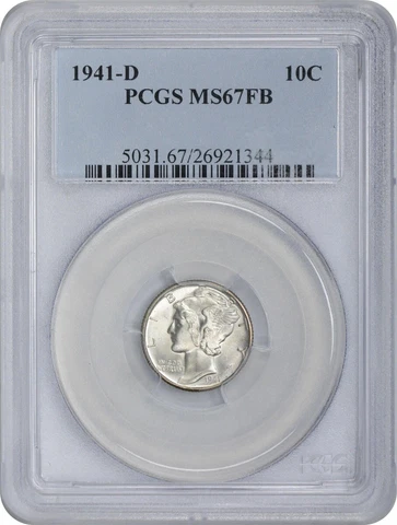1941-D Mercury Silver Dime MS67FB PCGS Cover