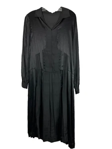 RESTORE Vintage 20s Black Satin Silk Dress Flapper 1920s - Picture 1 of 4