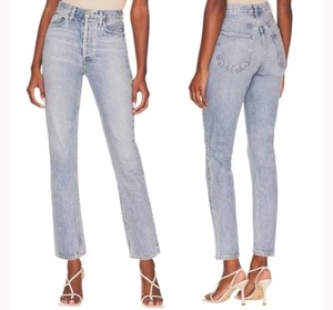 Pantalones de mezclilla Agolde Riley tiro alto corte recto desenfocado talla 29 azul lavado claro - Imagen 1 de 12