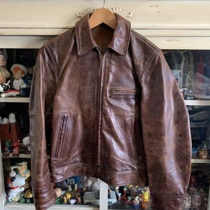 Aero Leather Brown Single Rider Jacket with Zipper Pockets, From Japan Popular - Picture 1 of 12