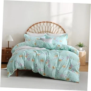  Duvet Cover Set Size, 3 Piece Botanical Printed Microfiber Queen Green Floral - Picture 1 of 7