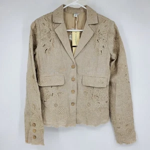 Neu mit Etikett Sundance Damenjacke Rosettenspitze Boho Ausschnitt 100 % Leinen Topper Größe XS - Bild 1 von 10