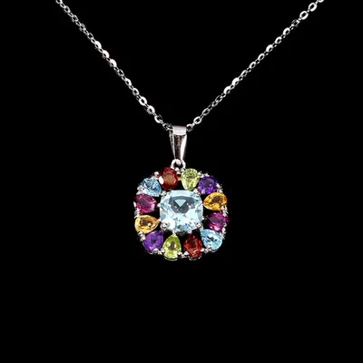925 Sterling Silver Necklace Cushion Topaz 7mm Citrine Natural Gemstone Jewelry - Image 1 of 4