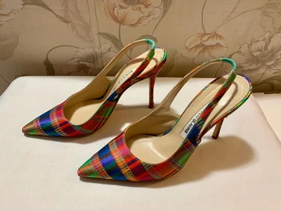 Manolo Blahnik Batik Cuero Eslinga Trasera Punta Tacones Carolyne - Talla 37 1/2 Foto 1 de 4