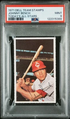 1971 Johnny Bench PSA 9 Rarest v Topps RC Dell Team Stamps MLB Photostamps Card - Image 1 of 3