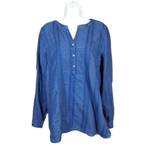 Pure J Jill Indigo Top Damen Large Blau Popover Gaze Langarm V-Ausschnitt Kapsel - Bild 1 von 13