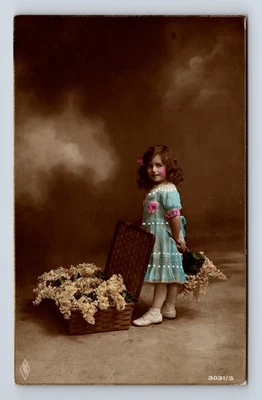 Bromide RPPC Hand Colored PFB Studio Portrait of Young Flower Girl Postcard - Image 1 of 4