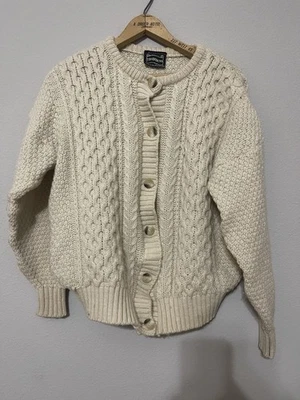 Cardigã feminino Gaeltarra Irlanda irlandês marfim lã cabo botão malha suéter G - Imagem 1 de 4
