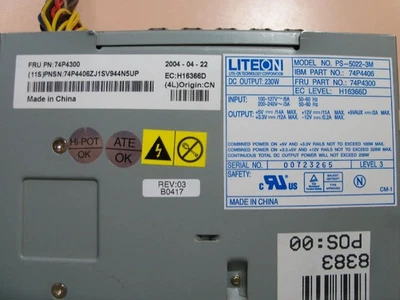 PS-5022-3M, 74P4406 liteon / ibm 230 watt atx power supply with sata power - Image 1 of 4