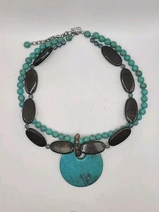 Collana Vintage Due Fili Finto Turchese Statement Perline - Foto 1 di 7
