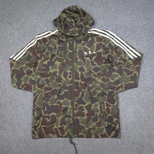 Adidas Jacket Mens MEDIUM Green Windbreaker camouflage Hooded Winter Size M - Picture 1 of 9