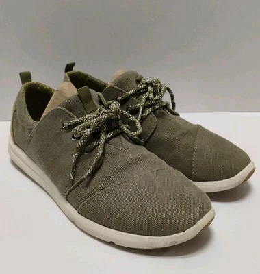 TOMS Del Rey 休闲女式橄榄绿色牛仔斜纹系带鞋美国尺码 W 8.5 — 第 1/4 张图片