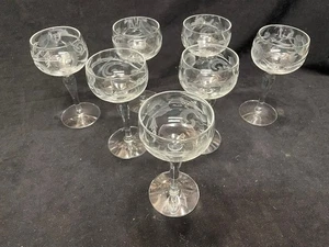 Crystal etched small wine or cordial set of 7 - Picture 1 of 5