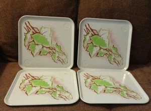 Vintage quadratisches Metall Blatt Design Mittagessen Tablett/Shabby Chic/4er Set - Bild 1 von 5