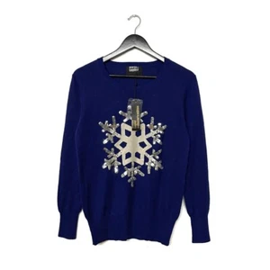 Suéter Jersey Markus Lupfer Estampado Copo de Nieve Lentejuelas Lana Merino Tejido Talla S Azul - Imagen 1 de 7