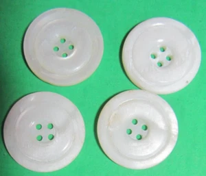 (4) ANTIQUE VINTAGE 1&1/8" WHITE PEARL SHELL 4-HOLE BUTTONS-N97 - Picture 1 of 2