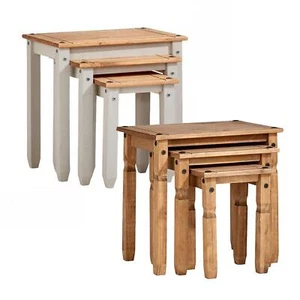 Corona Pine Wood Nest of Tables Set of 3 Occasional Coffee Side Table Nested Set - Picture 1 of 11
