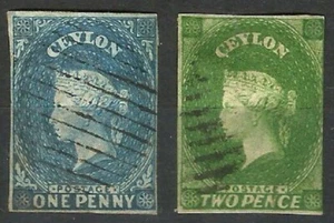 Ceylon 1857-59 1d & 2d used stamps, watermark star, SG: 2 & 3b, lovely stamps, S - Picture 1 of 2