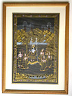 Peinture indienne vintage Pichwai de Krishna et Gopis sur soie encadrée mat