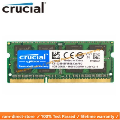 CRUCIAL 8GB DDR3L 1600 PC3-12800 Laptop SODIMM 204-Pin Memory RAM DDR3 1x 8G - Image 1 of 4