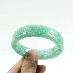 64mm Chinese Hand-carved Green Jadeite Jade Gems Bangle Bracelet j7980 - Picture 1 of 10