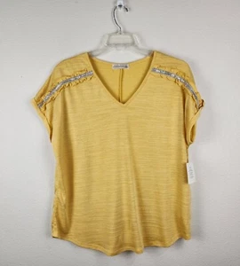 Retrology Womens Plus Size Short Sleeve V-Neck Top Shirt Ruffle Bling Size 1X - Picture 1 of 7