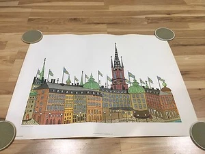 Póster vintage de la catedral de Estocolmo Riddarholm 29x22,5" estampado artístico Suecia - Imagen 1 de 12