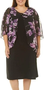 CONNECTED Womens Black Floral Chiffon Capelet Dress 18W Plus - Picture 1 of 1