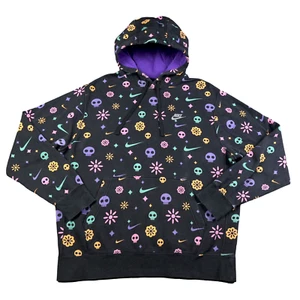 Nike Hoodie Sweatshirt Large Black Day Of The Dead Skull Swoosh All Over Print - Picture 1 of 18