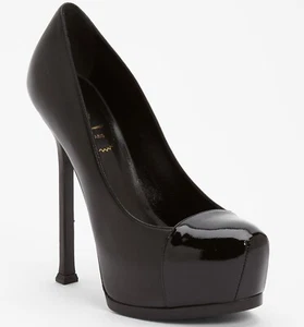 YSL Saint Laurent Tribute Two Cap Toe Escarpin Platform Pumps in Black Size 39.5 - Picture 1 of 3