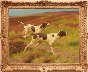 Antiguo arte maestro hecho a mano pintura al óleo antigua perro de caza sobre lienzo 30"x40" - Imagen 1 de 2