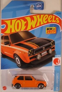 HOT WHEELS #2023-117 '73 Honda Civic Custom - ORANGE, on US long card (NEW) - Picture 1 of 4