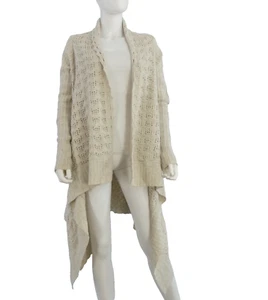 All Saints Waterfall Cardigan Crochet Longline Open Front Y2K beige UK 8 10 - Picture 1 of 14