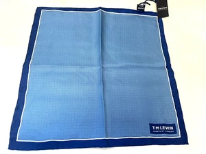 NEW! TM Lewin blue semi-plain with border pure silk pocket square - Picture 1 of 8