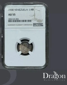 1900 Venezuela 1/4 Bolivar - 25 centimos NGC AU55 Simon Bolivar Silver Coin🐉 - Picture 1 of 4