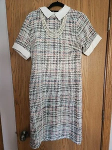 SHELBY & PALMER Dress Black White Polka Tweed Collared Pearl Necklace Size 10 - Picture 1 of 17