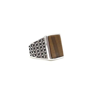 925 Silber Siegel Ring Tigerauge Bandring massiver Herren Schmuck Sterling RW 60 - Bild 1 von 13