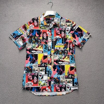 Just Attitude Comics Button Up Shirt Mens Medium Colorful Short Sleeve Casual - Image 1 of 4