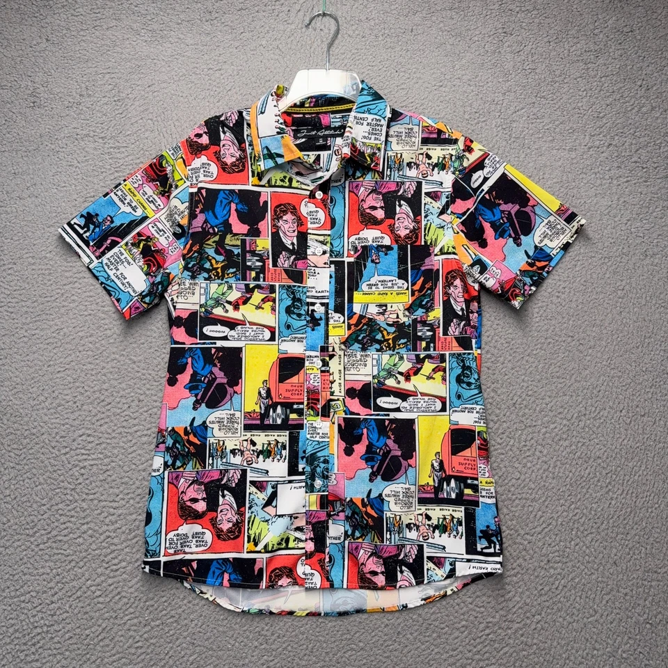 Just Attitude Comics Button Up Shirt Mens Medium Colorful Short Sleeve Casual - Image 1 of 4