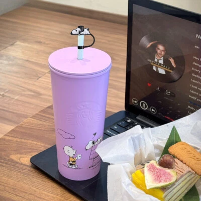 Nuevo 2025 Starbucks China Linda Taza Snoopy 15 OZ con Tapa de Paja Taza Púrpura 450 ml Taza Foto 1 de 4