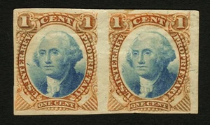 #RB1TC 1c Red-Blue 1871-75 Joseph Carpenter Imperf Plate Proof Pair VF Scarce - Picture 1 of 2