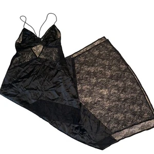 NWOT LIVY Dark Sully Black Satin Delicate Floral Lace Maxi Dress Women's Small S - Foto 1 di 14