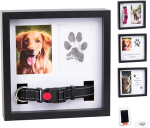 Pet Memorial Dog Picture Frame, 4 Customizable Displays, 9X9, Paw Print Kit for - Picture 1 of 12