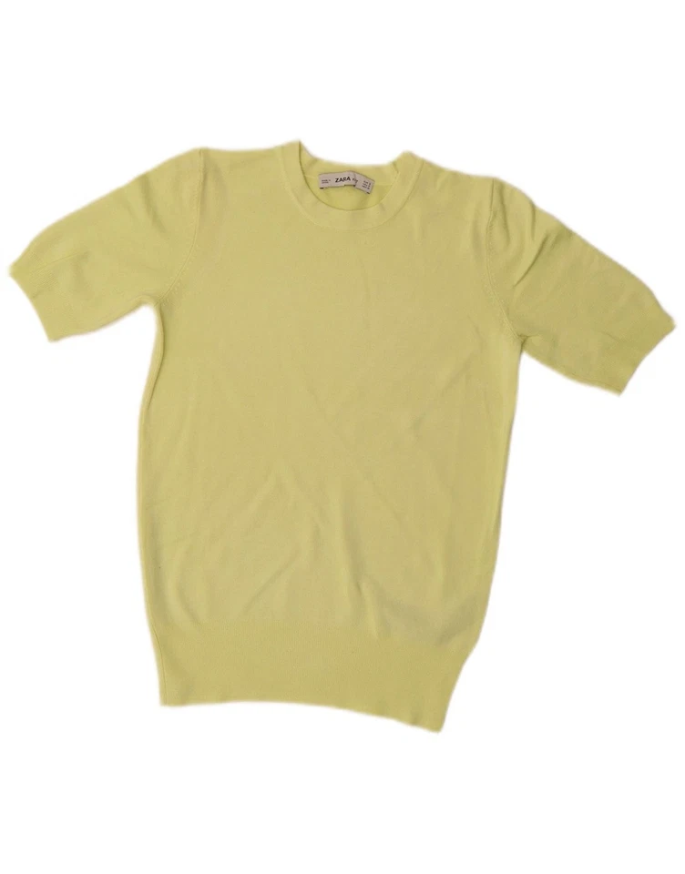 ZARA Womens Short Sleeve Crew Neck Jumper Sweater UK 10 Small Yellow BE02 - Image 1 of 3