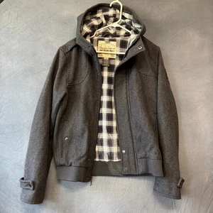 American Rag Wollmischung Jacke Bomber kariert gefüttert Kapuze Herren klein adrett dick - Bild 1 von 11