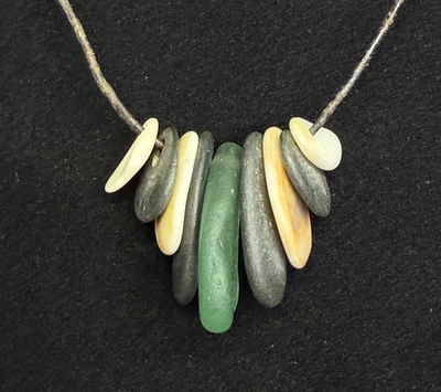 Beaded Beach Glass, Stone and Shell Pendant Necklace Adjustable Length - Image 1 of 4